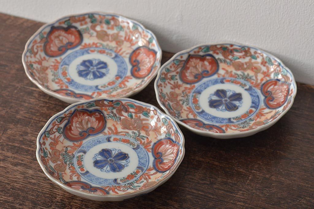 幕末〜明治　伊万里焼　色絵金彩兎図　小皿3枚(和食器)(R-044571)