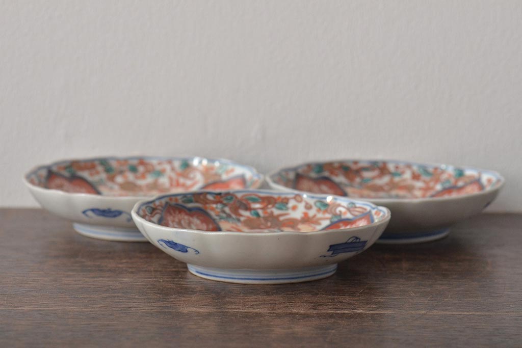 幕末〜明治　伊万里焼　色絵金彩兎図　小皿3枚(和食器)(R-044571)