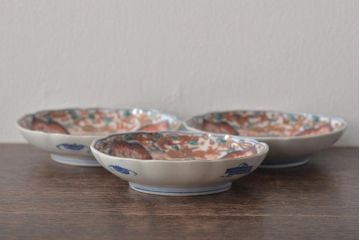 幕末〜明治　伊万里焼　色絵金彩兎図　小皿3枚(和食器)(R-044571)