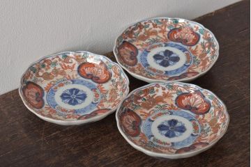 幕末〜明治　伊万里焼　色絵金彩兎図　小皿3枚(和食器)(R-044571)