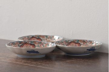 幕末〜明治　伊万里焼　色絵金彩兎図　小皿3枚(和食器)(R-044571)