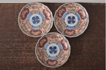 幕末〜明治　伊万里焼　色絵金彩兎図　小皿3枚(和食器)(R-044571)