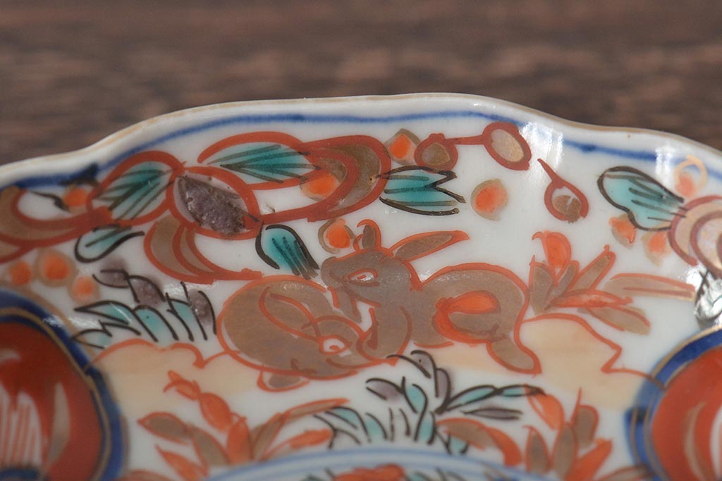 幕末〜明治　伊万里焼　色絵金彩兎図　小皿3枚(和食器)(R-044571)