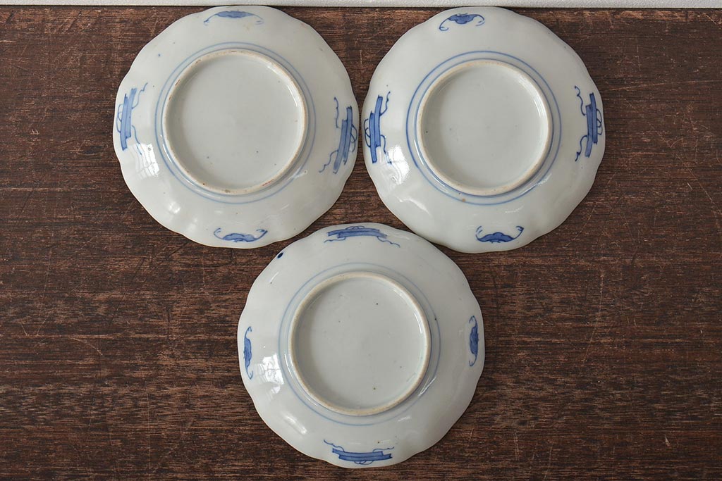 幕末〜明治　伊万里焼　色絵金彩兎図　小皿3枚(和食器)(R-044571)