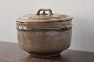 江戸期　古い美濃焼蓋物(織部瀬戸)(R-044574)
