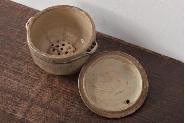 江戸期　古い美濃焼蓋物(織部瀬戸)(R-044574)