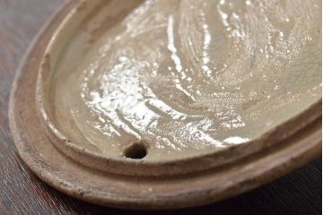 江戸期　古い美濃焼蓋物(織部瀬戸)(R-044574)