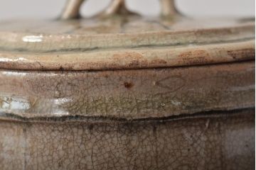 江戸期　古い美濃焼蓋物(織部瀬戸)(R-044574)