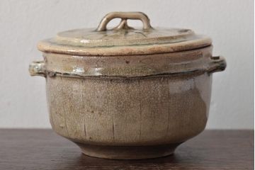 江戸期　古い美濃焼蓋物(織部瀬戸)(R-044574)