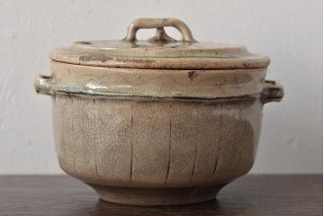 江戸期　古い美濃焼蓋物(織部瀬戸)(R-044574)