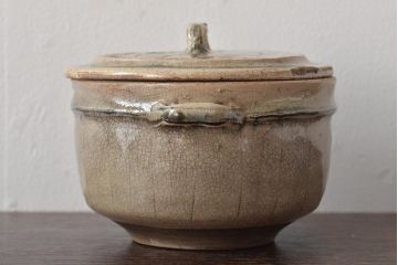 江戸期　古い美濃焼蓋物(織部瀬戸)(R-044574)