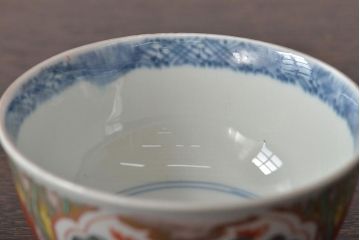 江戸期　古伊万里　色絵染付蓋茶碗3客(和食器)(R-044575)