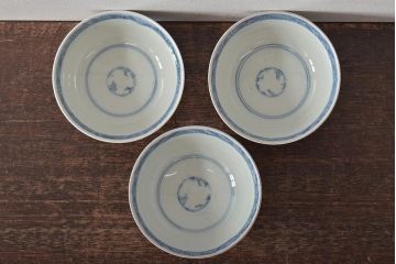 江戸期　古伊万里　色絵染付蓋茶碗3客(和食器)(R-044575)