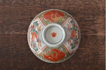 江戸期　古伊万里　色絵染付蓋茶碗3客(和食器)(R-044575)