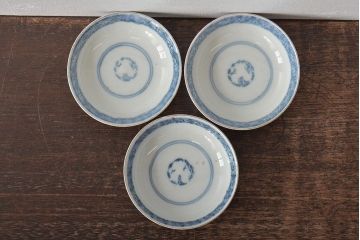 江戸期　古伊万里　色絵染付蓋茶碗3客(和食器)(R-044575)