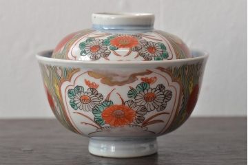 江戸期　古伊万里　色絵染付蓋茶碗3客(和食器)(R-044575)