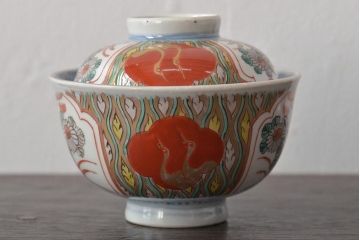 江戸期　古伊万里　色絵染付蓋茶碗3客(和食器)(R-044575)