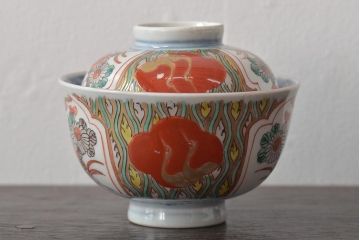 江戸期　古伊万里　色絵染付蓋茶碗3客(和食器)(R-044575)