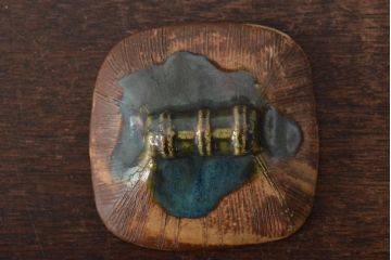 明治〜大正　古い美濃焼蓋物5客(織部向付)(R-044576)