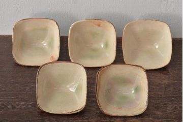 明治〜大正　古い美濃焼蓋物5客(織部向付)(R-044576)