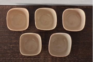 明治〜大正　古い美濃焼蓋物5客(織部向付)(R-044577)