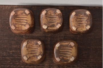 明治〜大正　古い美濃焼蓋物5客(織部向付)(R-044577)