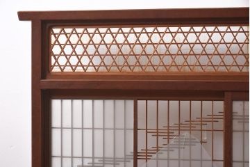 アンティーク建具　和製　昭和初期　上手物!　本体ヒノキ材・腰板ケヤキ材　美しい組子が目を引く引き戸付き衝立(つい立て、仕切り、パーテーション)(R-044581)