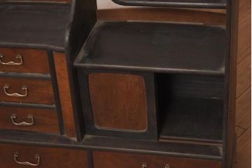 アンティーク家具　和製　大正期　前板ケヤキ・中桐材　和洋折衷のデザインが魅力のおしゃれな茶棚(茶箪笥、収納棚、違い棚、戸棚)(R-044587)