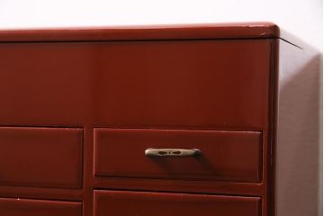 アンティーク家具　和製アンティーク　昭和初期　朱塗り　朱色が独特の存在感漂う裁縫箱(ソーイングボックス、小引き出し、小物収納)(R-044594)