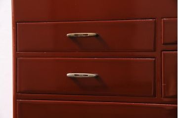 アンティーク家具　和製アンティーク　昭和初期　朱塗り　朱色が独特の存在感漂う裁縫箱(ソーイングボックス、小引き出し、小物収納)(R-044594)