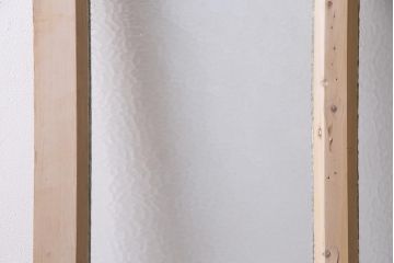 アンティーク建具　フランスアンティーク　パイン材　レトロガラス入り　アーチ型のフォルムがおしゃれな木製ドア(木製扉、ガラス扉)(R-044597)