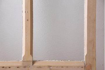 アンティーク建具　フランスアンティーク　パイン材　レトロガラス入り　アーチ型のフォルムがおしゃれな木製ドア(木製扉、ガラス扉)(R-044597)