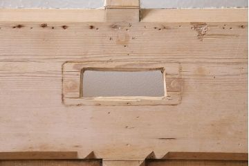 アンティーク建具　フランスアンティーク　パイン材　レトロガラス入り　アーチ型のフォルムがおしゃれな木製ドア(木製扉、ガラス扉)(R-044597)