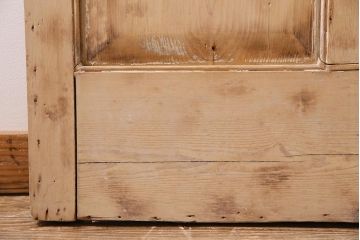 アンティーク建具　フランスアンティーク　パイン材　レトロガラス入り　アーチ型のフォルムがおしゃれな木製ドア(木製扉、ガラス扉)(R-044597)