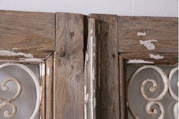 アンティーク建具　フランスアンティーク　オーク材　両開き　鉄格子がおしゃれな親子ドア(木製扉)(R-044598)