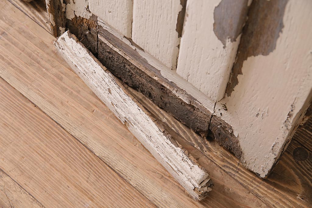 アンティーク建具　フランスアンティーク　オーク材　両開き　鉄格子がおしゃれな親子ドア(木製扉)(R-044598)