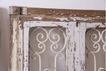 アンティーク建具　フランスアンティーク　オーク材　両開き　鉄格子がおしゃれな親子ドア(木製扉)(R-044598)