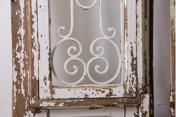 アンティーク建具　フランスアンティーク　オーク材　両開き　鉄格子がおしゃれな親子ドア(木製扉)(R-044598)