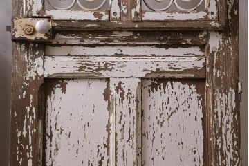 アンティーク建具　フランスアンティーク　オーク材　両開き　鉄格子がおしゃれな親子ドア(木製扉)(R-044598)