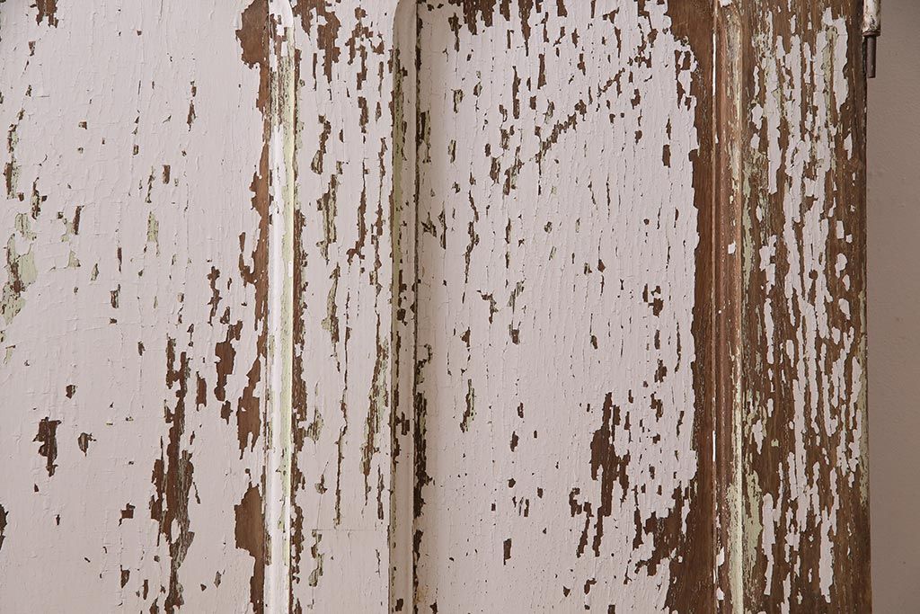 アンティーク建具　フランスアンティーク　オーク材　両開き　鉄格子がおしゃれな親子ドア(木製扉)(R-044598)