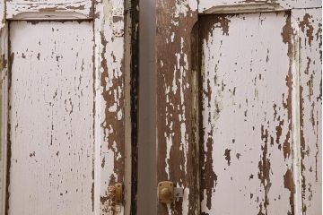 アンティーク建具　フランスアンティーク　オーク材　両開き　鉄格子がおしゃれな親子ドア(木製扉)(R-044598)