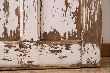 アンティーク建具　フランスアンティーク　オーク材　両開き　鉄格子がおしゃれな親子ドア(木製扉)(R-044598)