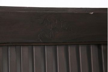 アンティーク建具　明治期　本体ヒノキ材・板部ケヤキ材　クリアガラス入り　落ち着いた和の雰囲気を演出する蔵戸(引き戸、玄関戸)(R-044599)