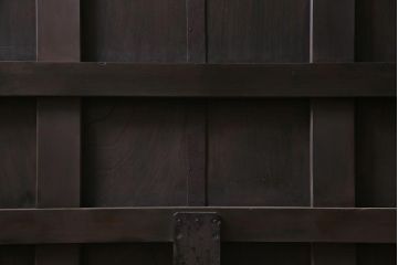 アンティーク建具　明治期　本体ヒノキ材・板部ケヤキ材　クリアガラス入り　落ち着いた和の雰囲気を演出する蔵戸(引き戸、玄関戸)(R-044599)