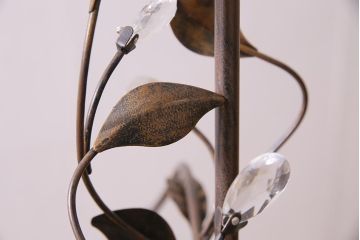 中古　アンティーク調　鉄製　ボタニカルモチーフがお洒落な5灯シャンデリア(天井照明、吊り下げ照明)(R-044600)