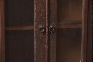 アンティーク家具　和製　大正ロマン　栓材　ダイヤガラス　透かし彫りの意匠がおしゃれな本箱(ブックケース、収納棚、飾り棚、キャビネット)(R-044601)