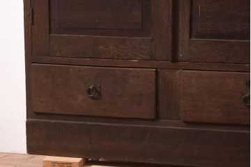 アンティーク家具　和製　大正ロマン　栓材　ダイヤガラス　透かし彫りの意匠がおしゃれな本箱(ブックケース、収納棚、飾り棚、キャビネット)(R-044601)