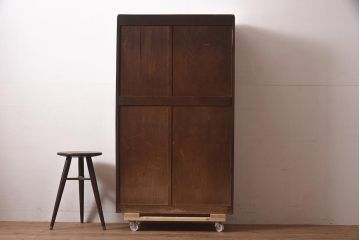 アンティーク家具　和製　大正ロマン　栓材　ダイヤガラス　透かし彫りの意匠がおしゃれな本箱(ブックケース、収納棚、飾り棚、キャビネット)(R-044601)