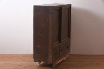 アンティーク建具　和製　明治大正期　古い質感が味わい深い木製戸棚(収納棚、キャビネット)(R-044604)