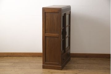 アンティーク家具　和製　昭和初期　ナラ材のおしゃれなガラス戸棚(キャビネット、収納棚、飾り棚)(R-044605)